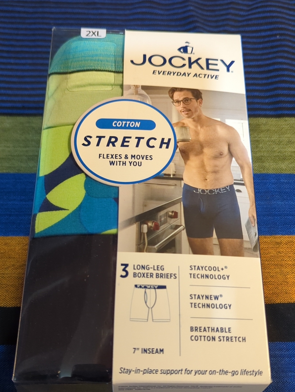 Jockey Men's 3-Pack Long-Leg Boxer Briefs 2XL- Blue, Green, Navy